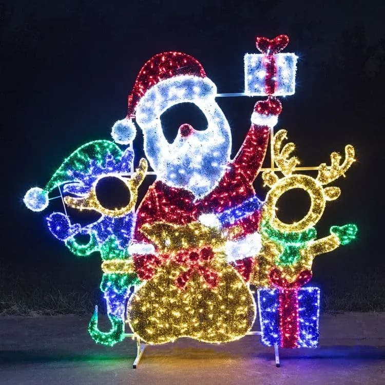 3D LED Santa, elf and reindeer display with presents